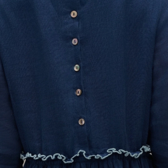 Lintico NWTs 100% Linen Petal-Waist Drawstring Midi Dress - Picture 7 of 8